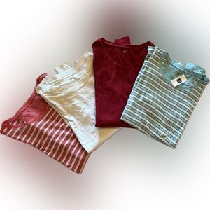 E9 GAP Four-Pack L/S Women’s Tees - Red, White, Pink Stripe, Blue Stripe, Size L